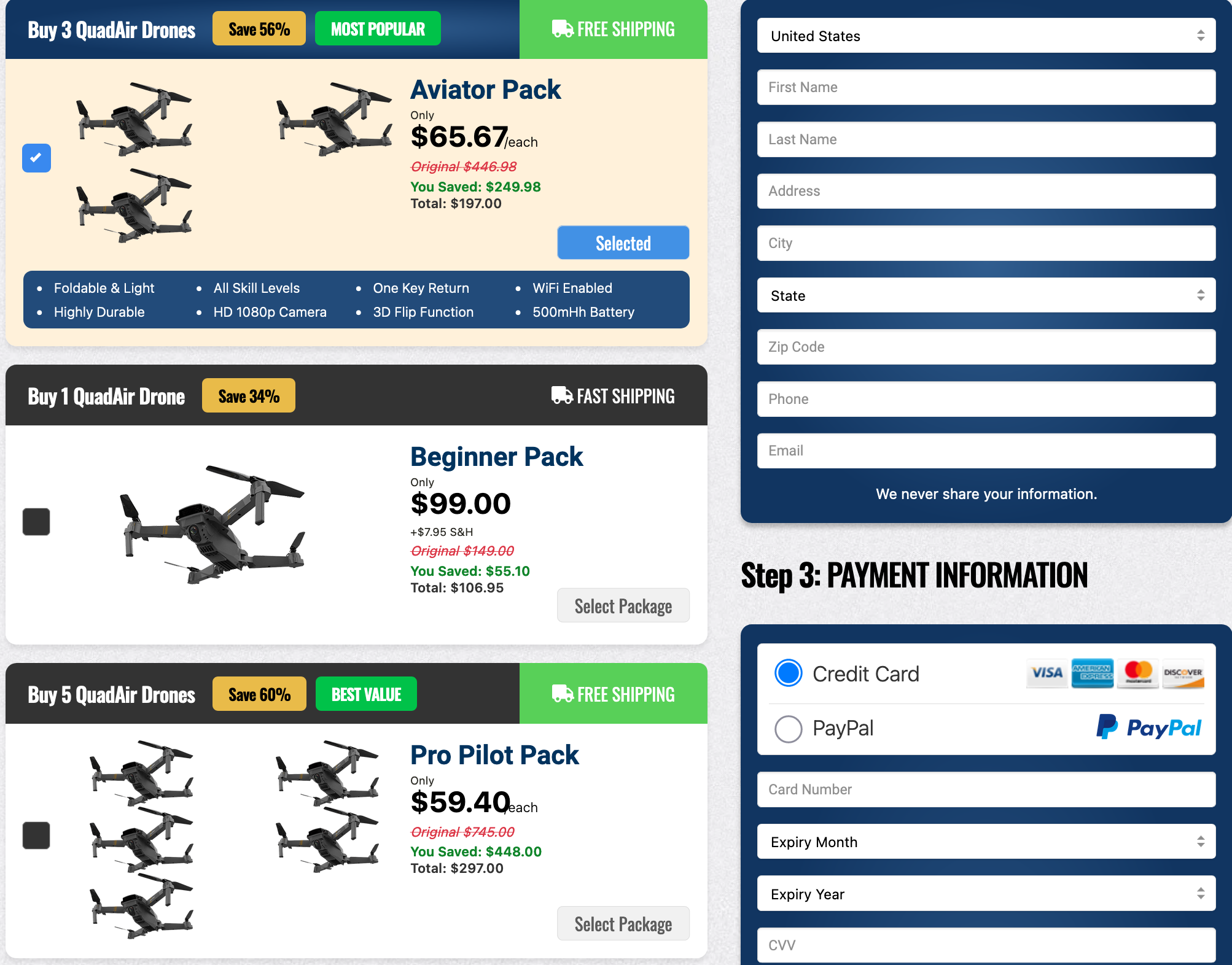 QuadAir Drone Price